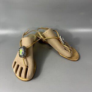 Giuseppe Zanotti Gold-tone Leather with Crystal Jewel Sandal, Size 40